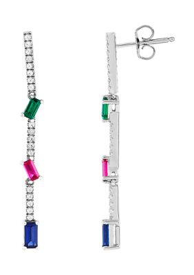 Belk & Co Lab Created Emerald, Ruby, Sapphire, and White Sapphire Bar Earrings in Sterling Silver -  5400453CA7029X2ZZSZ0