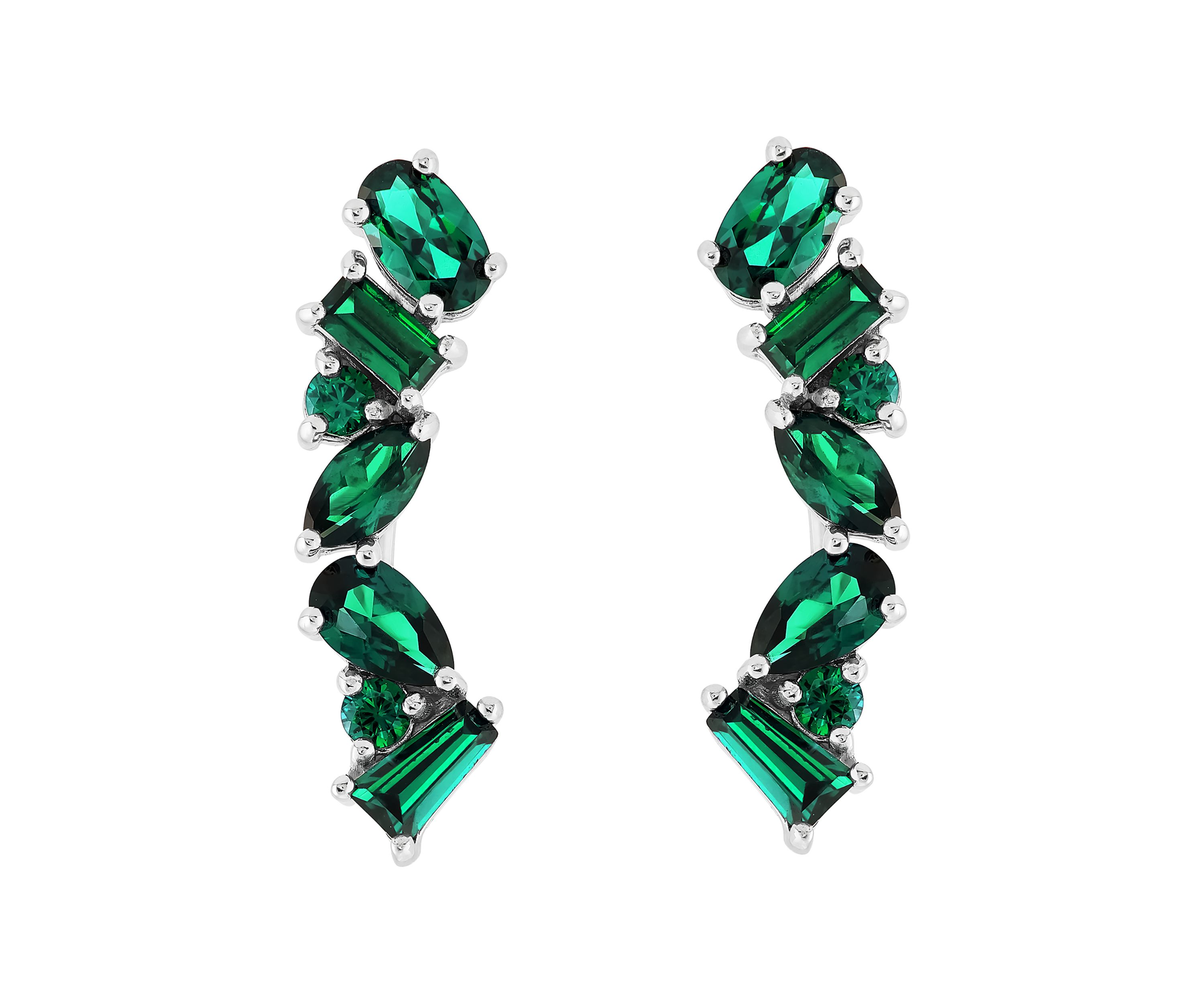 Lab Created Emerald  Earrings in Sterling Silver