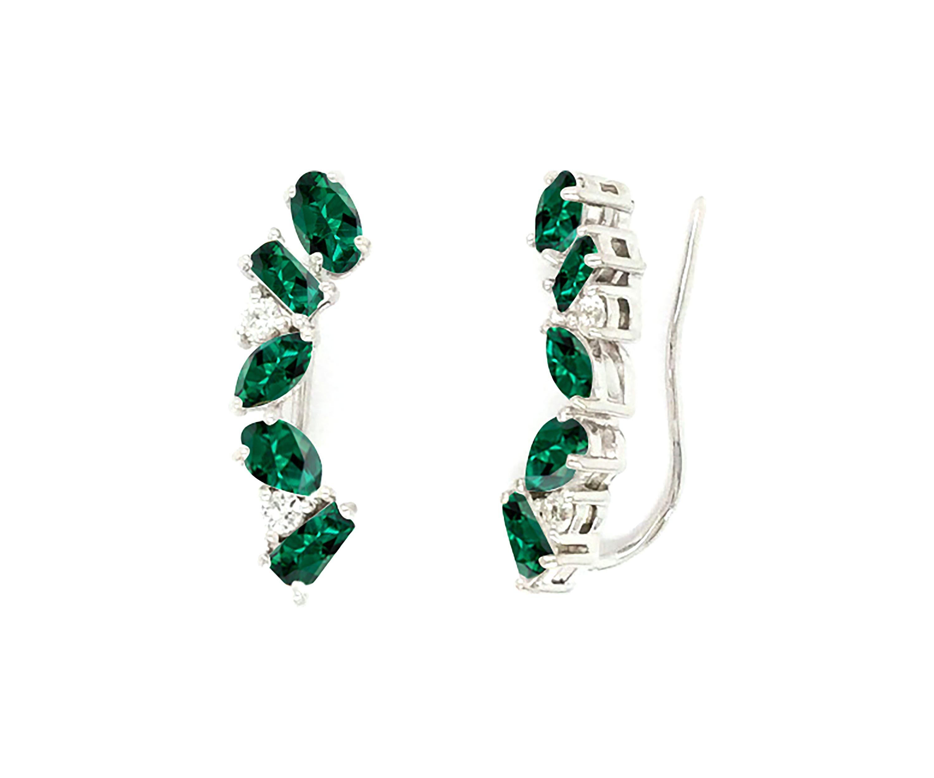 Lab Created Emerald  Earrings in Sterling Silver