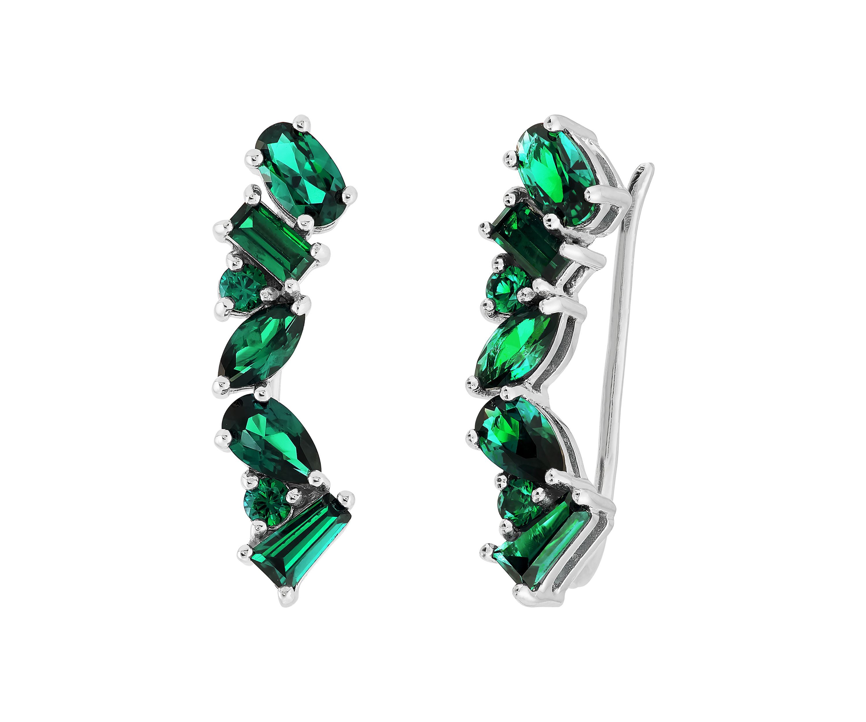 Lab Created Emerald  Earrings in Sterling Silver