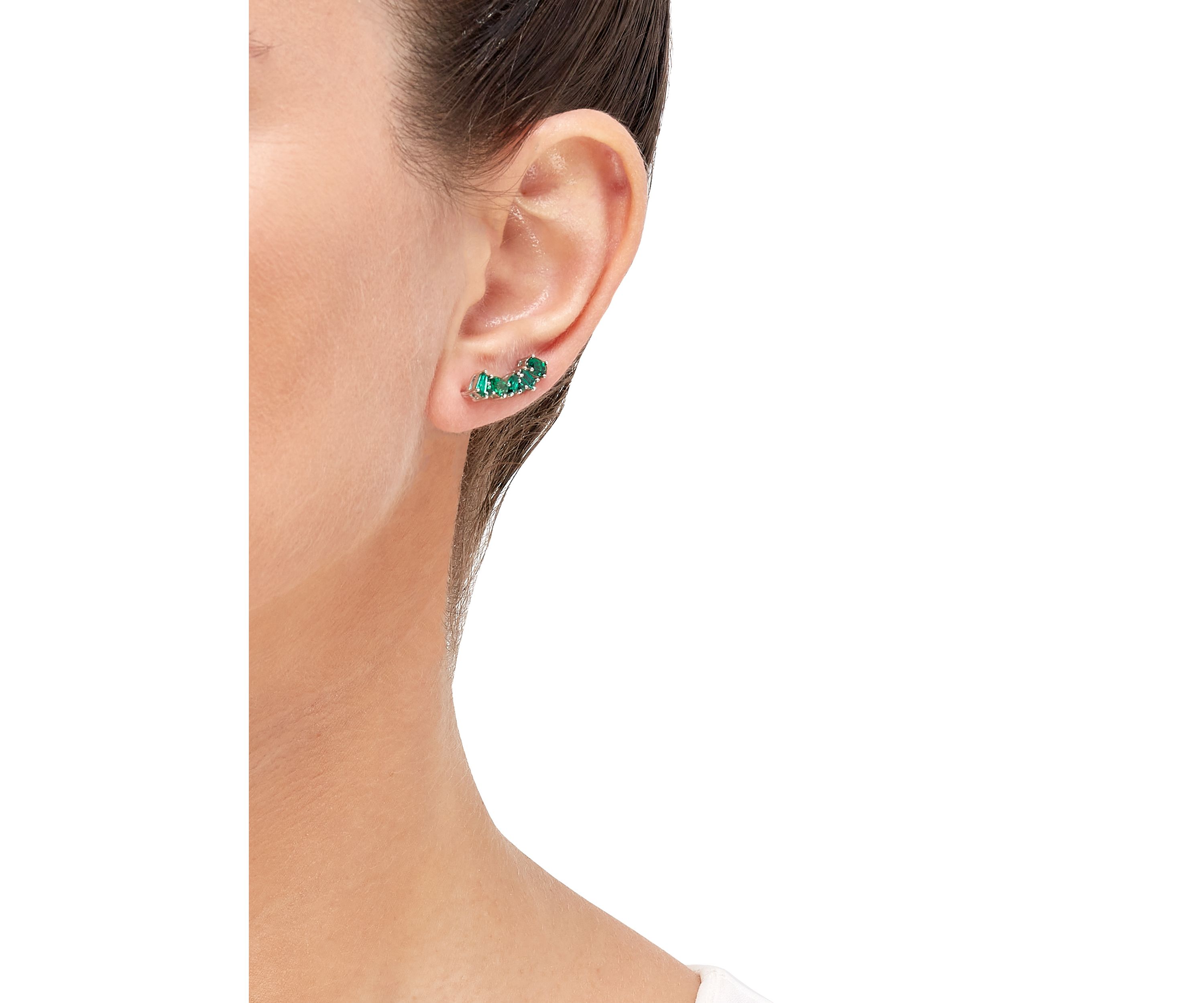 Lab Created Emerald  Earrings in Sterling Silver