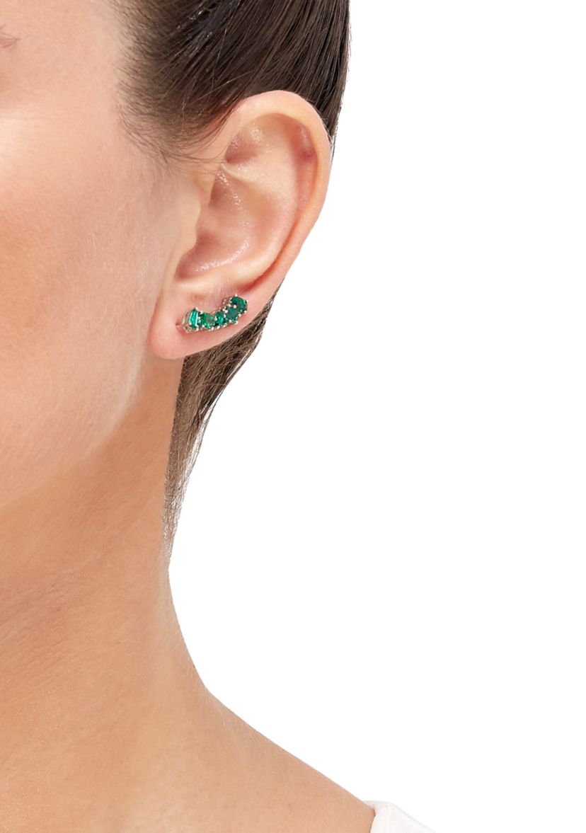 Lab Created Emerald  Earrings in Sterling Silver