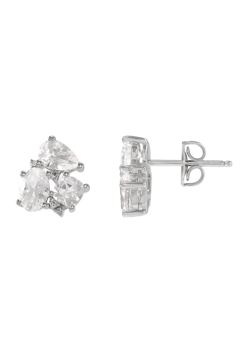 Lab Grown White Sapphire Stud Earrings in Sterling Silver