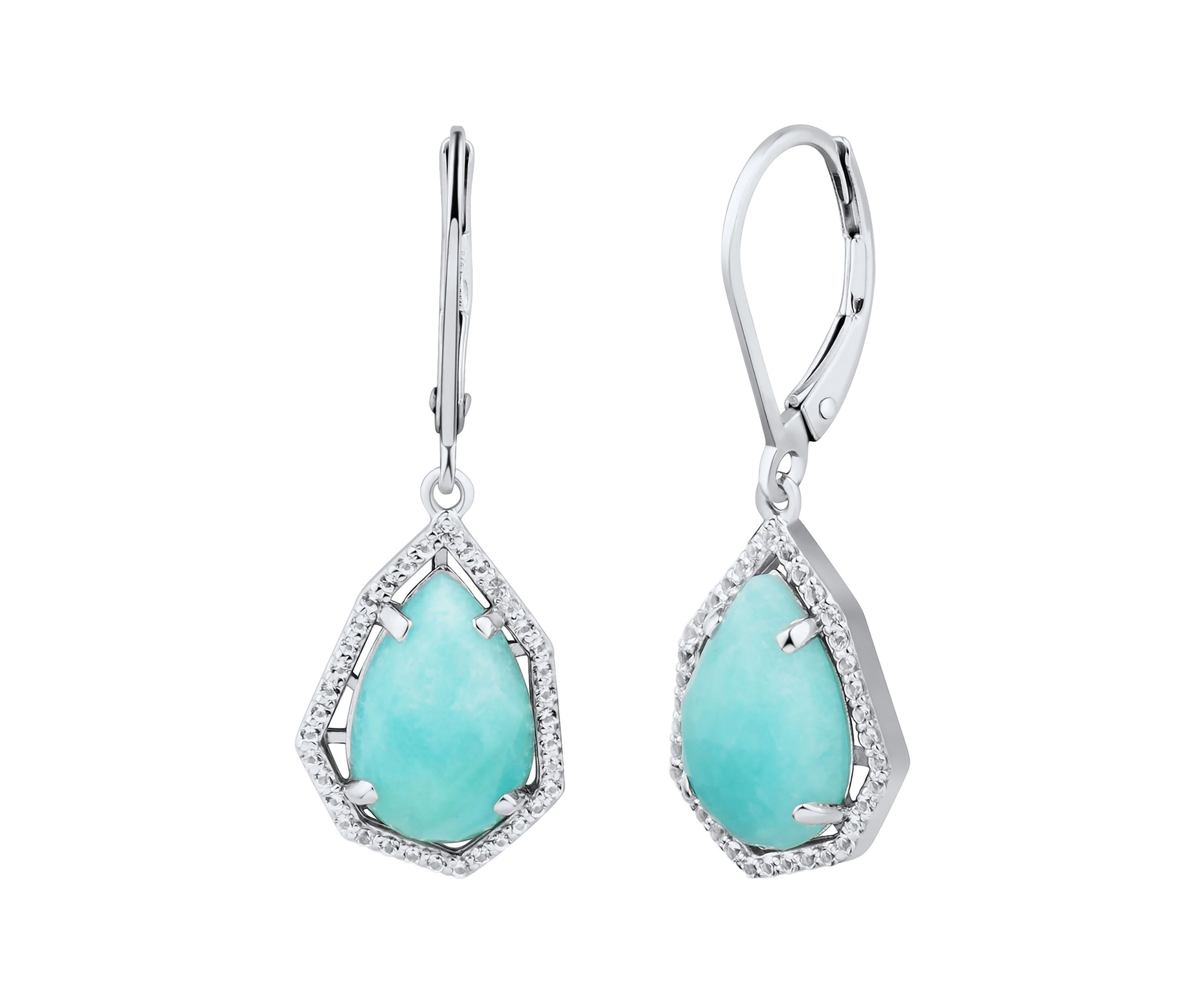 Amazonite and White Topaz Earrings in Sterling Silver