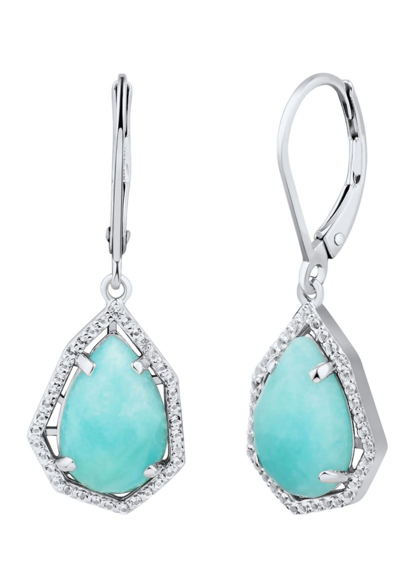 Amazonite and White Topaz Earrings in Sterling Silver