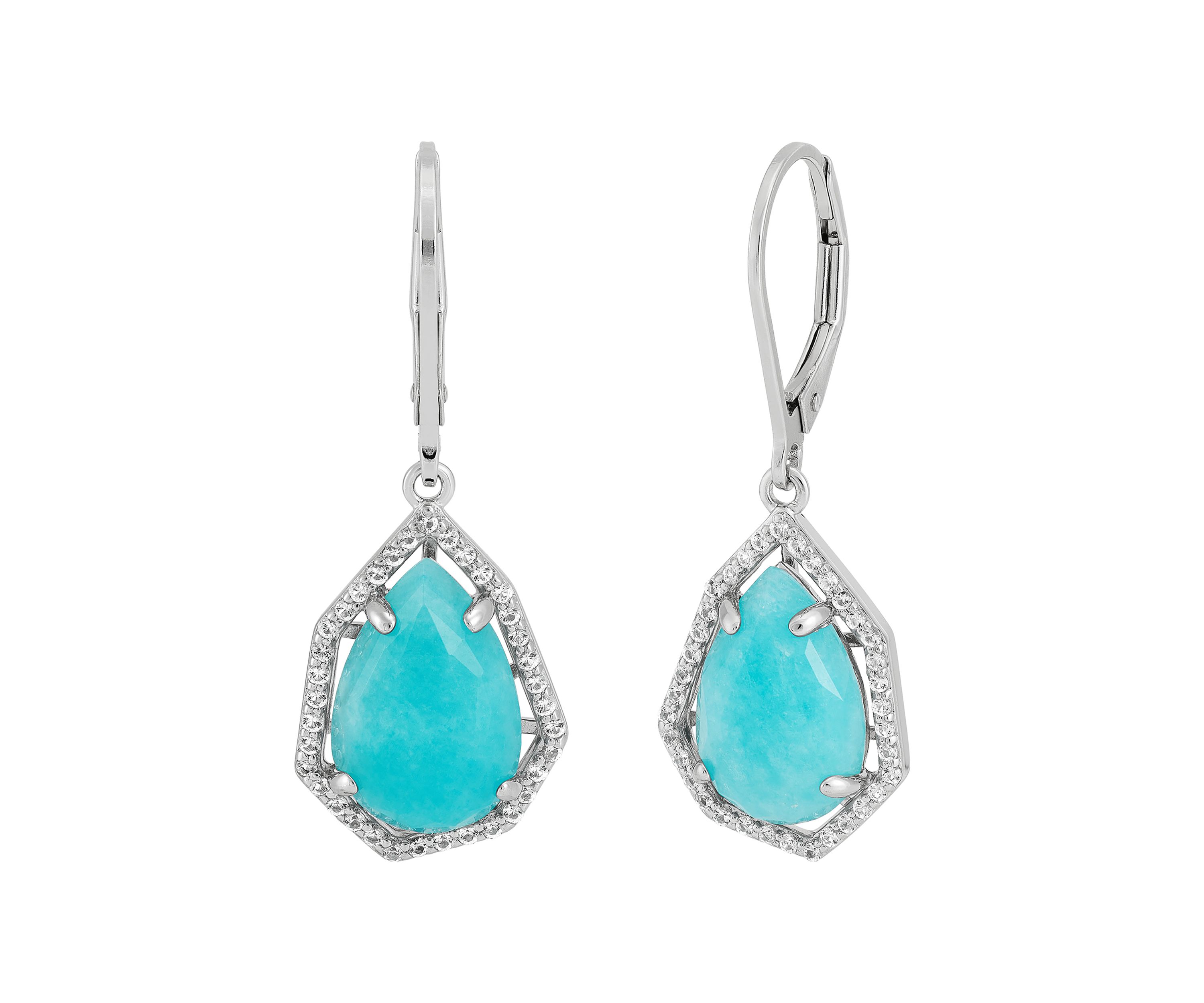 Amazonite and White Topaz Earrings in Sterling Silver