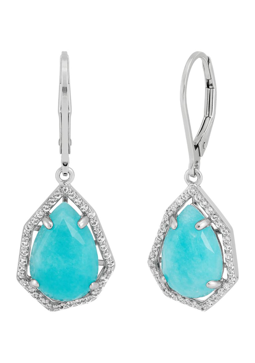 Amazonite and White Topaz Earrings in Sterling Silver