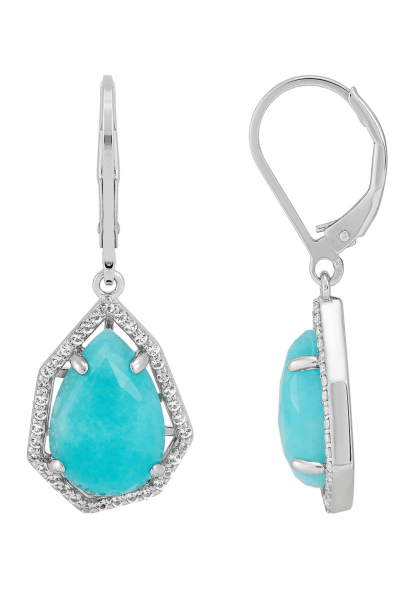 Amazonite and White Topaz Earrings in Sterling Silver