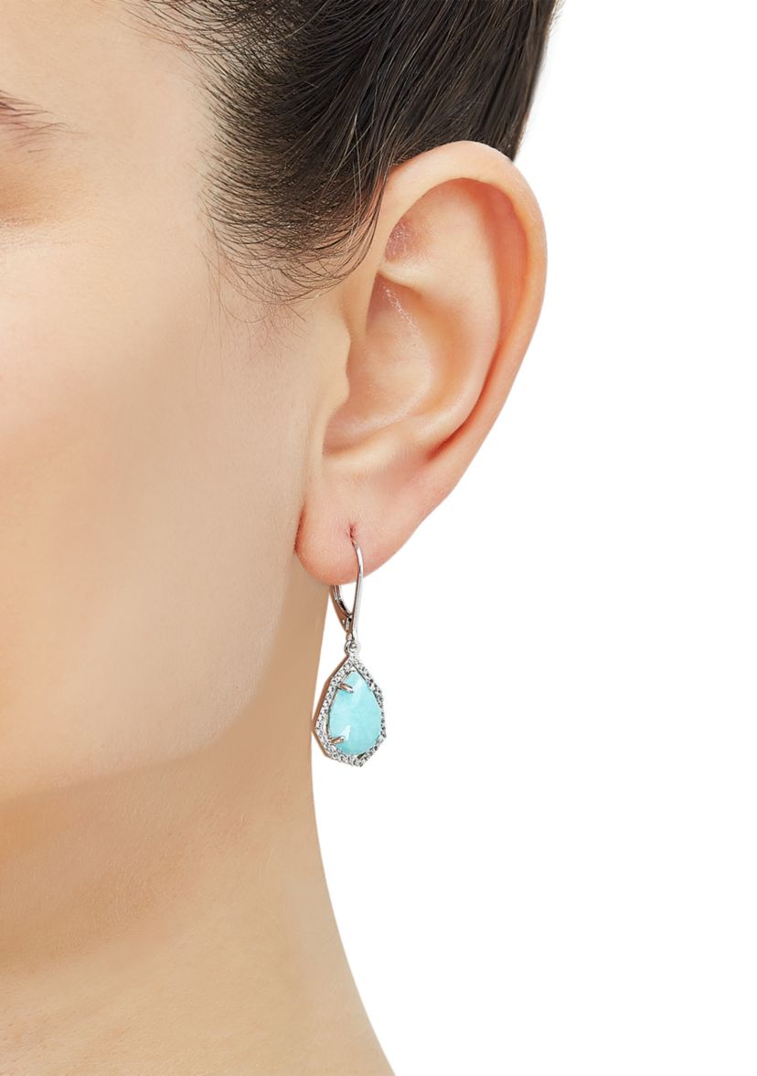 Amazonite and White Topaz Earrings in Sterling Silver