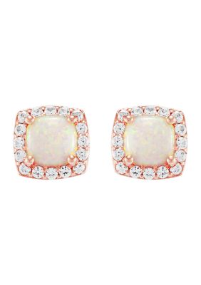 Belk & Co Lab Created Opal And Lab Created White Sapphire Stud Earrings In 10K Rose Gold