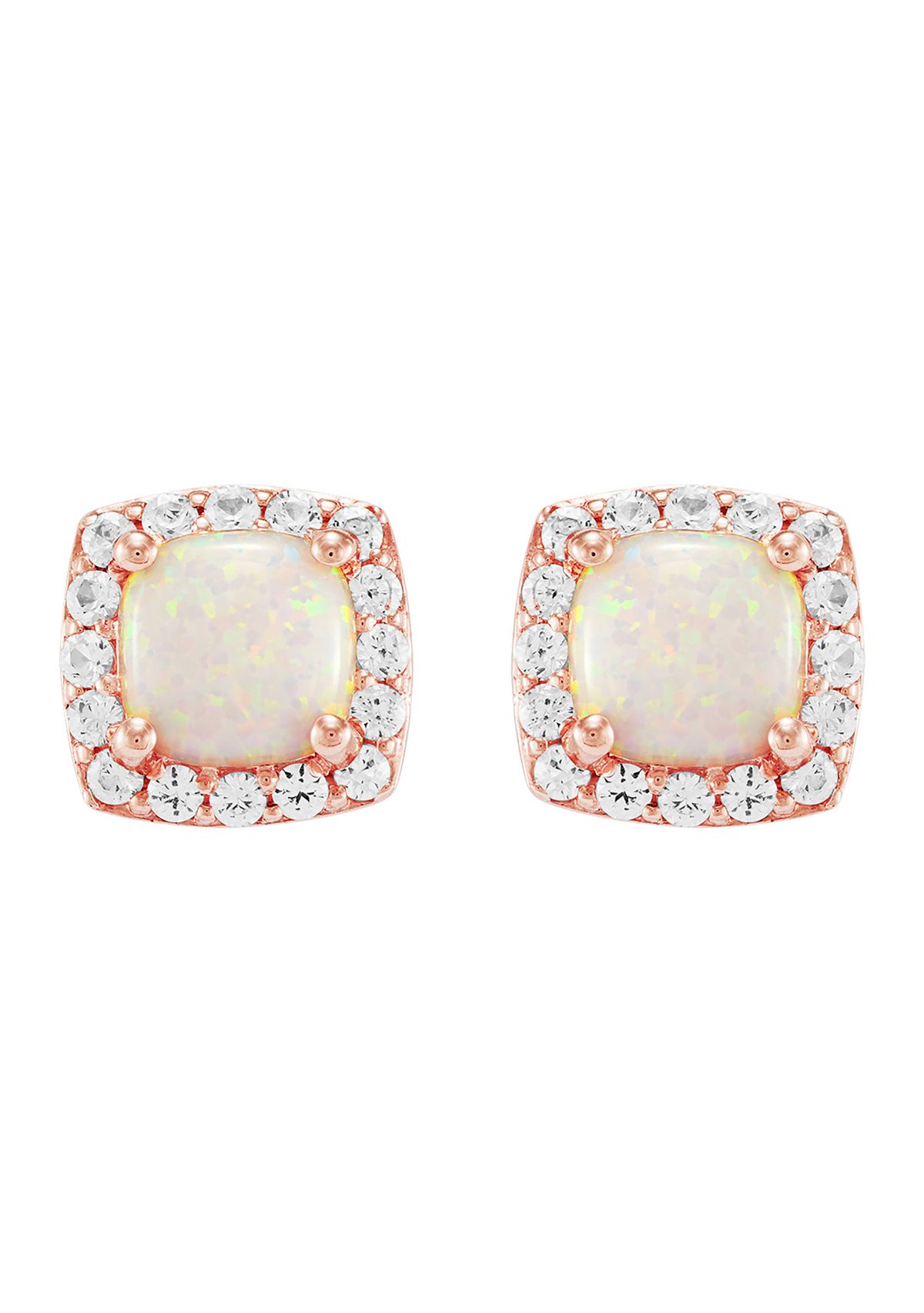 Lab Created Opal and Lab Created White Sapphire Stud Earrings in 10K Rose Gold