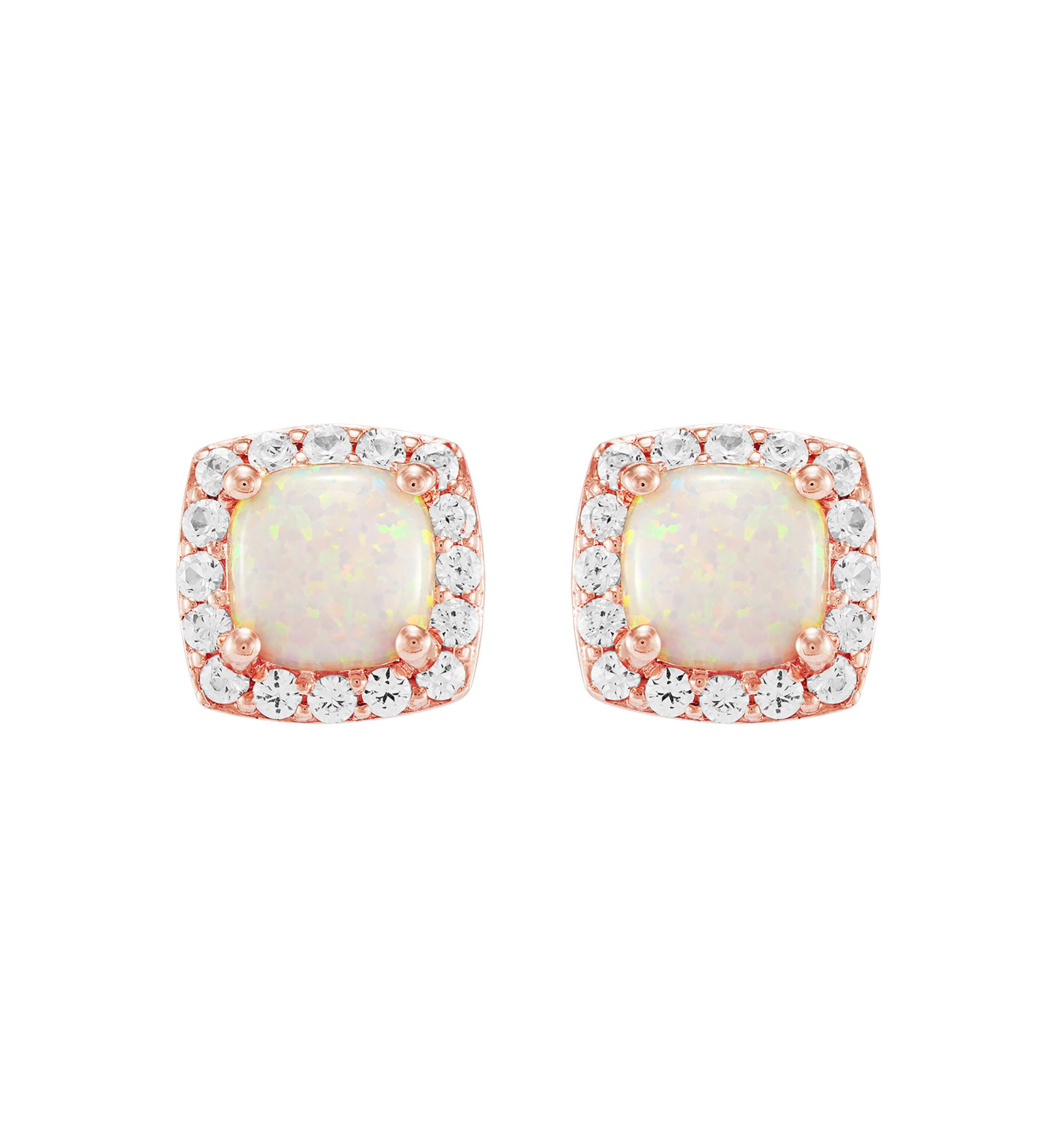Lab Created Opal and Lab Created White Sapphire Stud Earrings in 10K Rose Gold