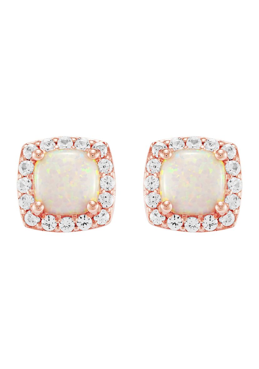 Lab Created Opal and Lab Created White Sapphire Stud Earrings in 10K Rose Gold