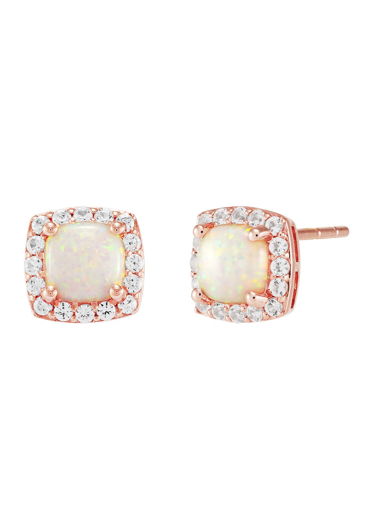 Lab Created Opal and Lab Created White Sapphire Stud Earrings in 10K Rose Gold