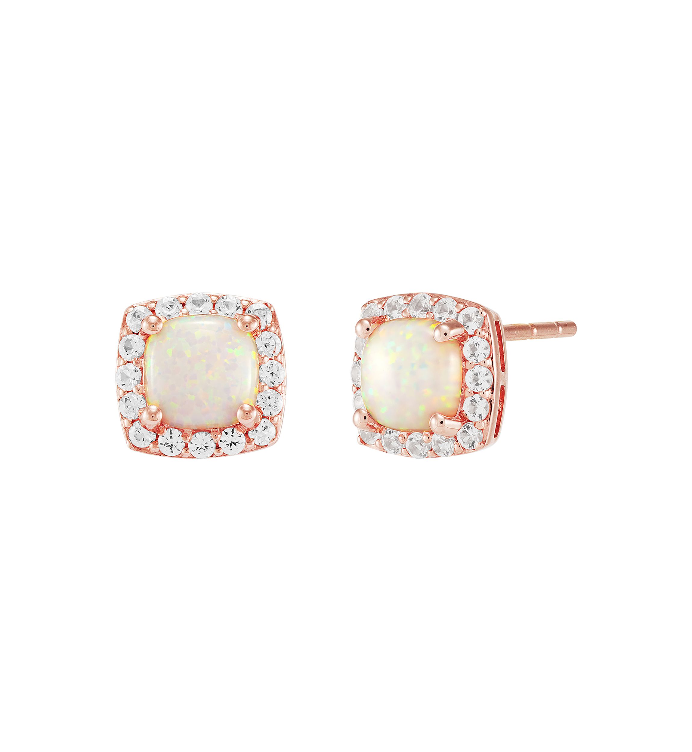 Lab Created Opal and Lab Created White Sapphire Stud Earrings in 10K Rose Gold