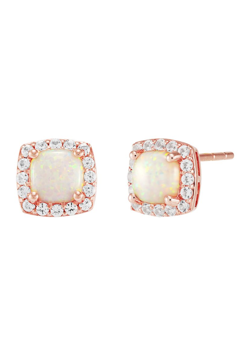 Lab Created Opal and Lab Created White Sapphire Stud Earrings in 10K Rose Gold