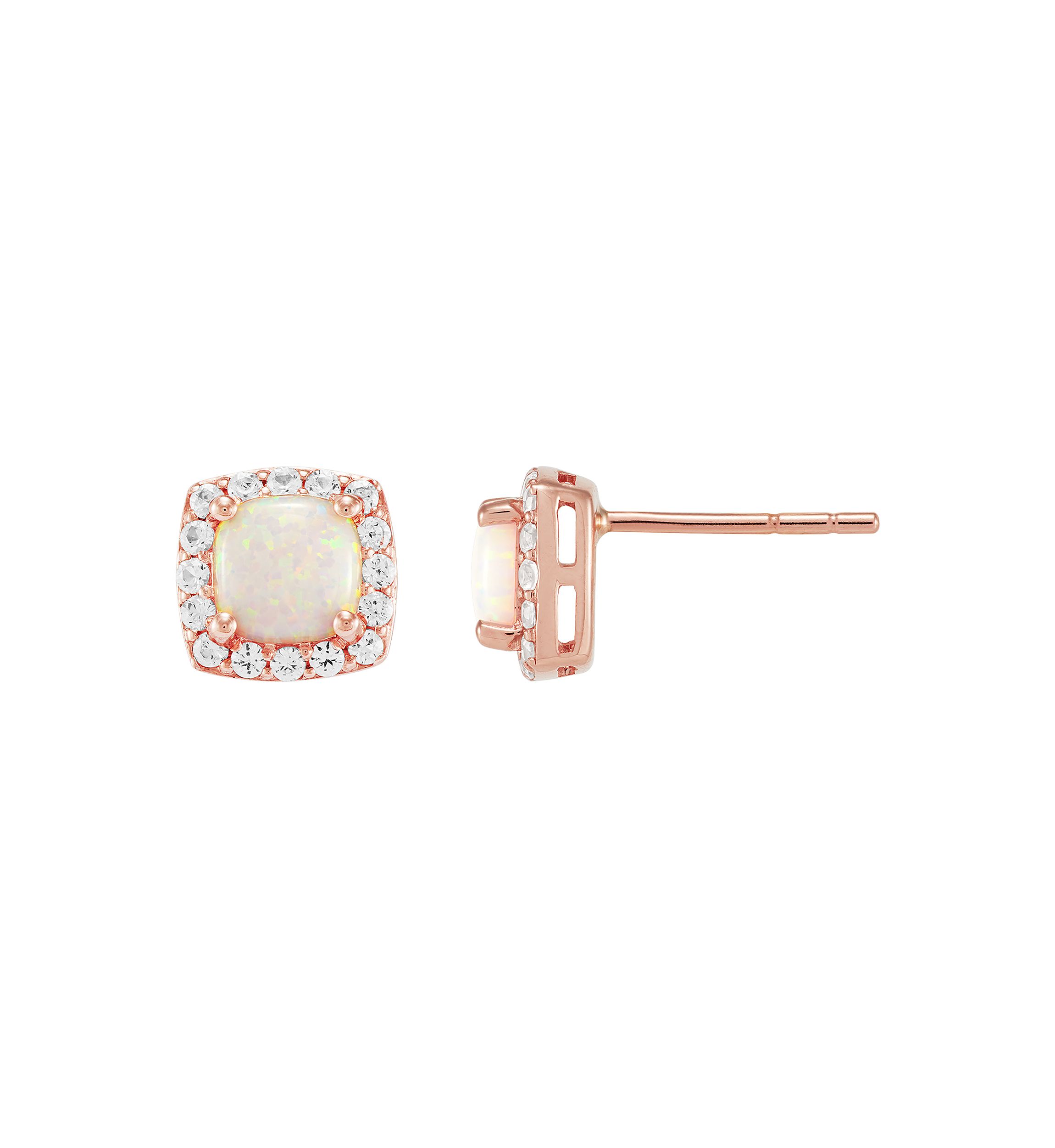 Lab Created Opal and Lab Created White Sapphire Stud Earrings in 10K Rose Gold