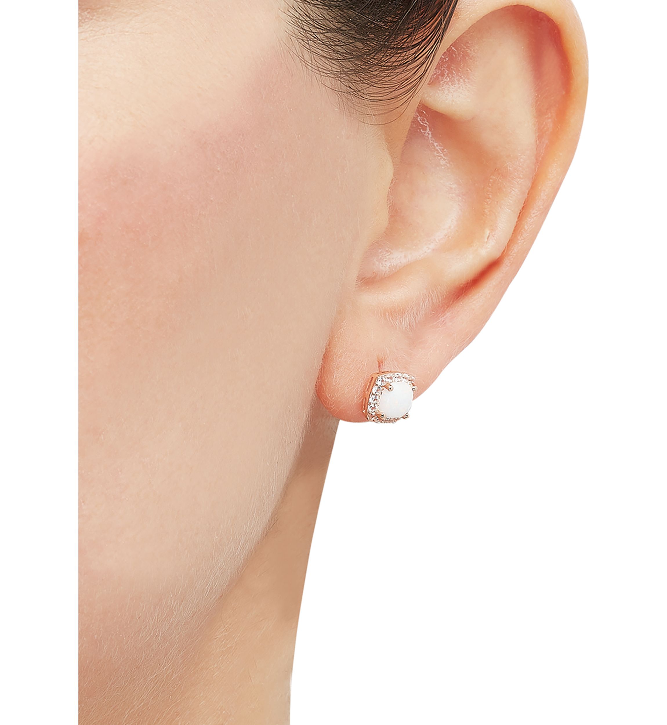 Lab Created Opal and Lab Created White Sapphire Stud Earrings in 10K Rose Gold