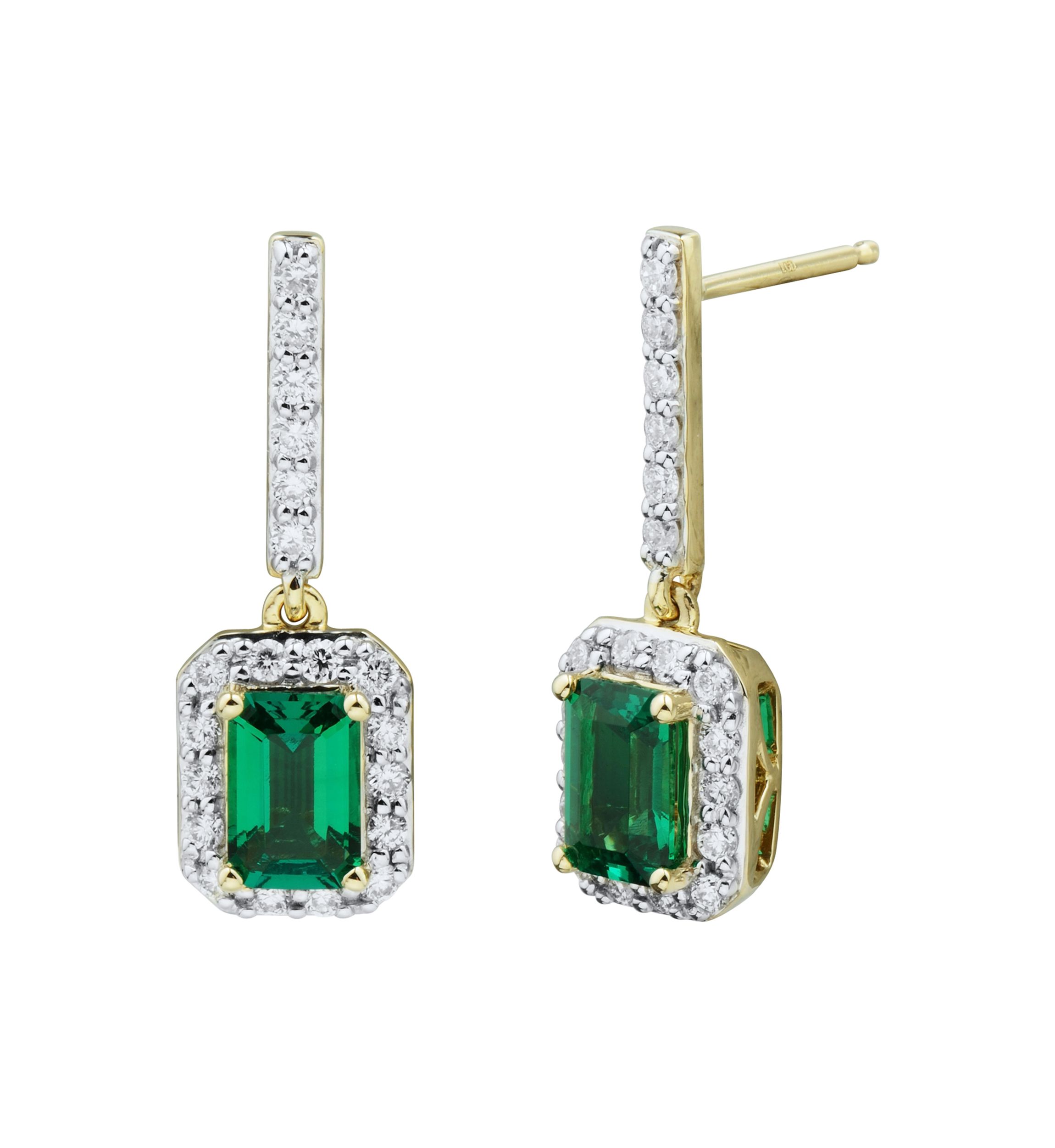 3/8 ct. t.w. Lab Created Emerald and Lab Created Diamond Drop Earrings in 10K Yellow Gold