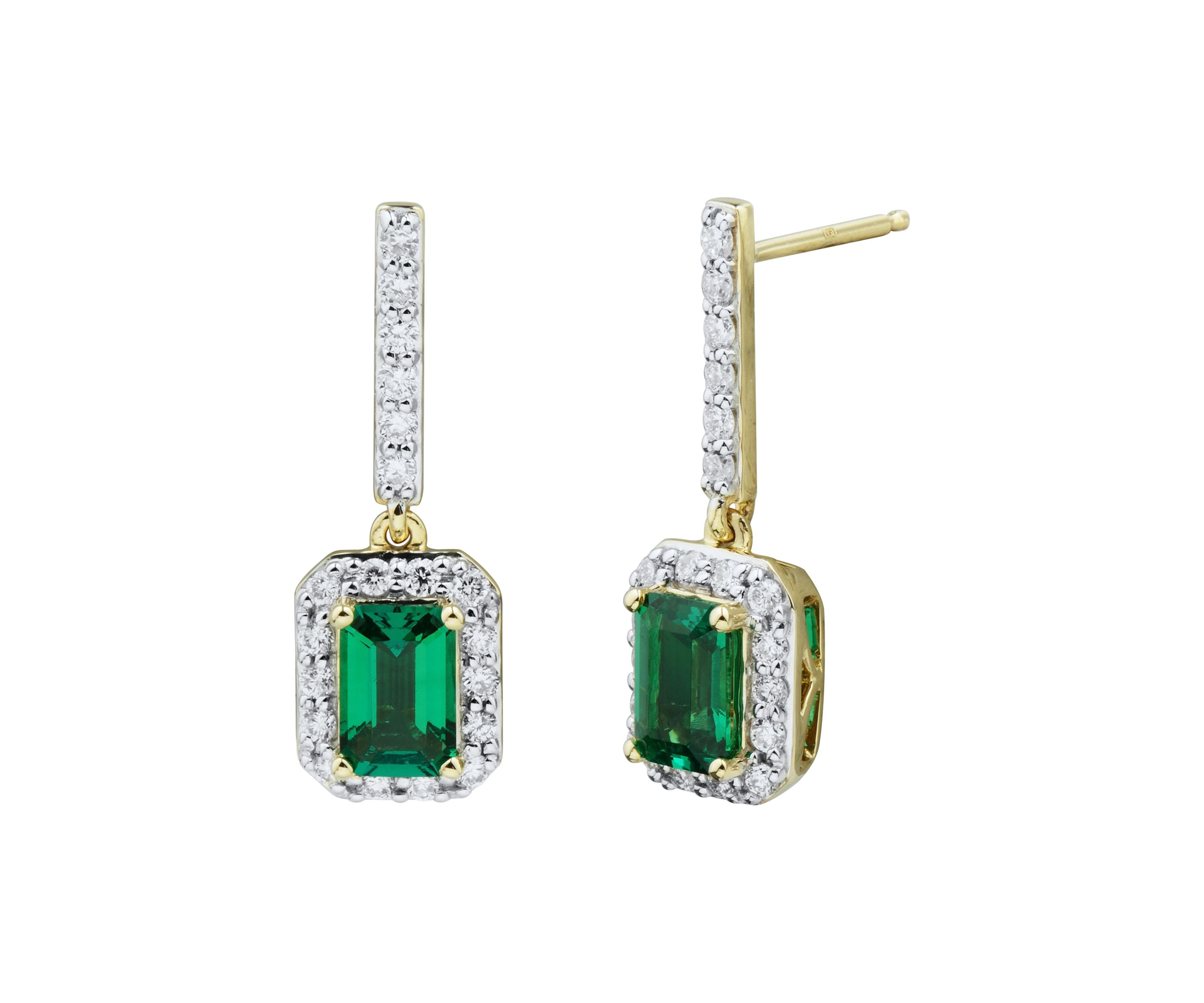 3/8 ct. t.w. Lab Created Emerald and Lab Created Diamond Drop Earrings in 10K Yellow Gold