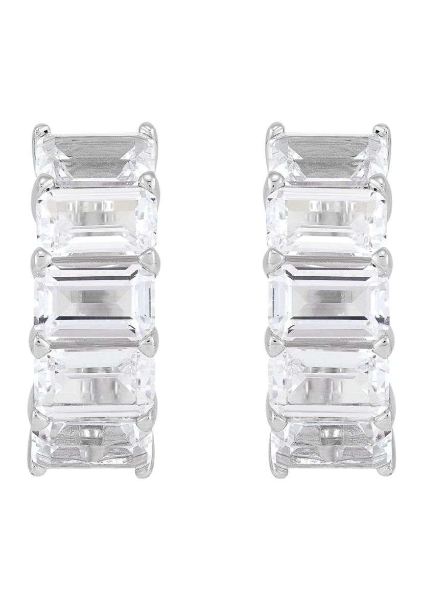 Lab Created White Sapphire Huggie Hoop Earrings in Sterling Silver