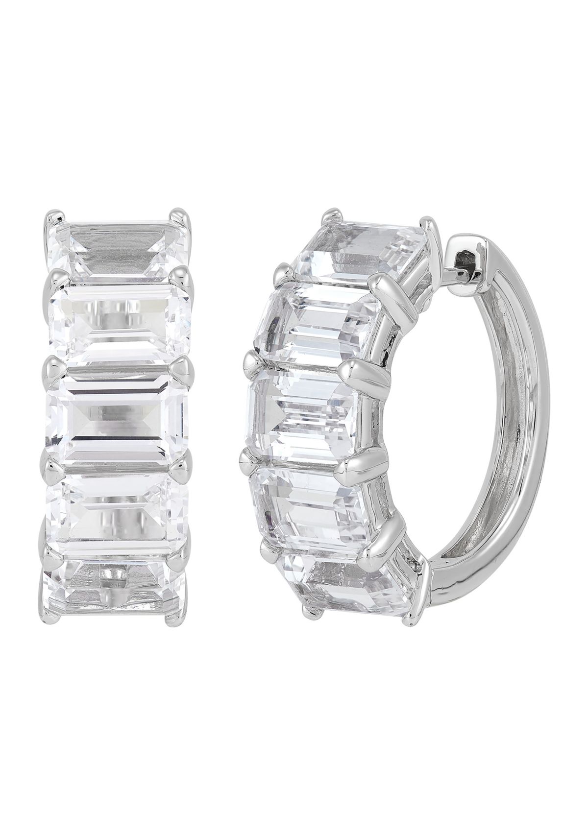 Lab Created White Sapphire Huggie Hoop Earrings in Sterling Silver