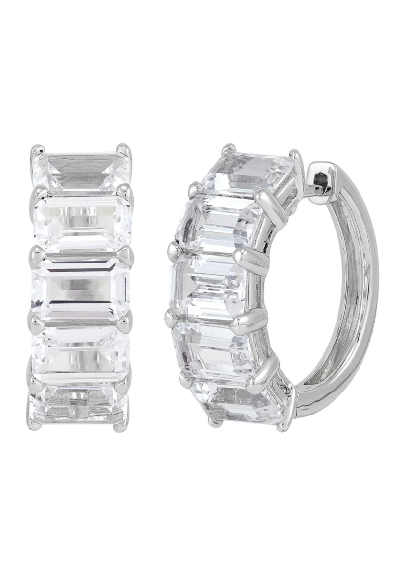 Lab Created White Sapphire Huggie Hoop Earrings in Sterling Silver