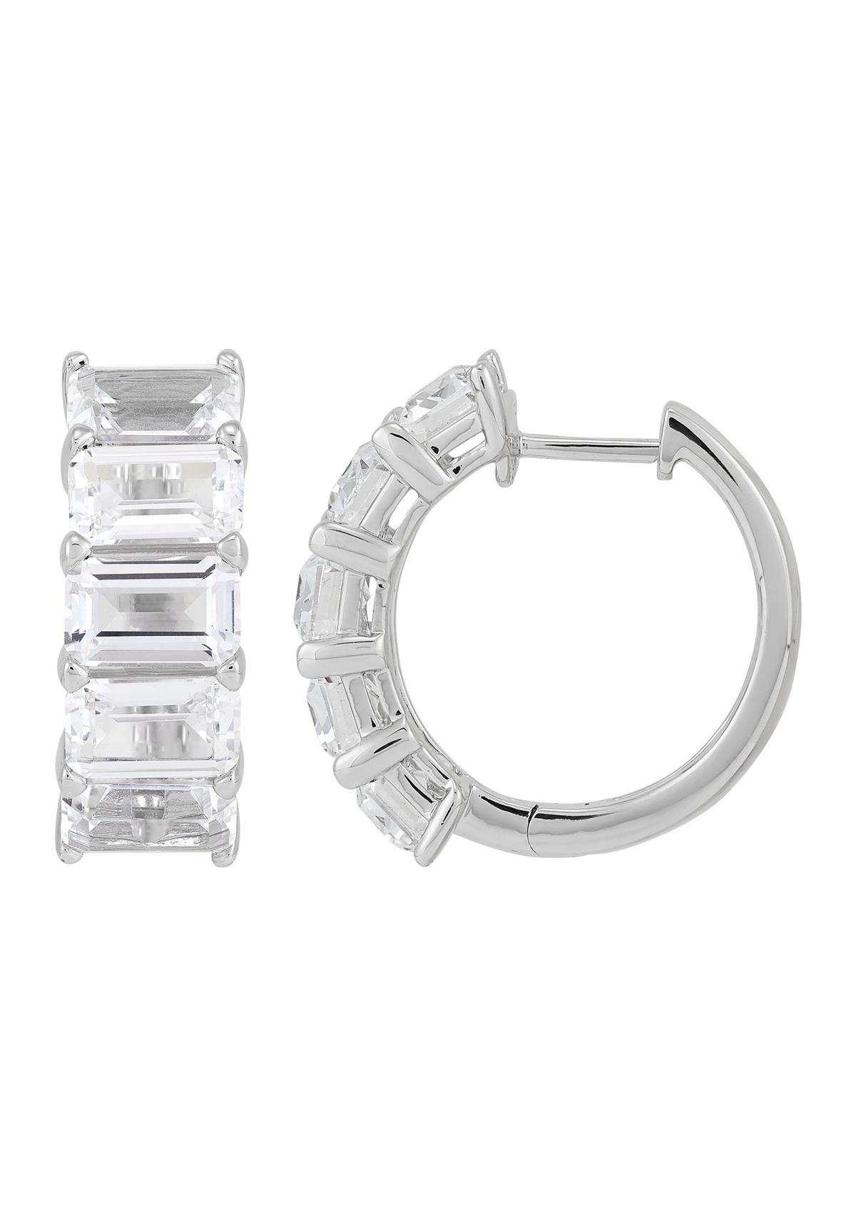 Lab Created White Sapphire Huggie Hoop Earrings in Sterling Silver