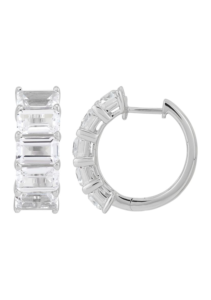 Lab Created White Sapphire Huggie Hoop Earrings in Sterling Silver