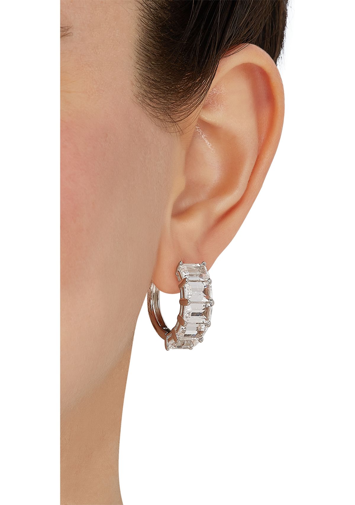 Lab Created White Sapphire Huggie Hoop Earrings in Sterling Silver