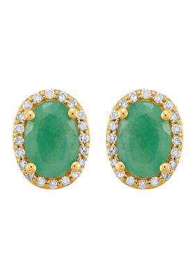 Belk & Co 1/10 ct. t.w. Diamond and Emerald Earrings in 10K Yellow Gold