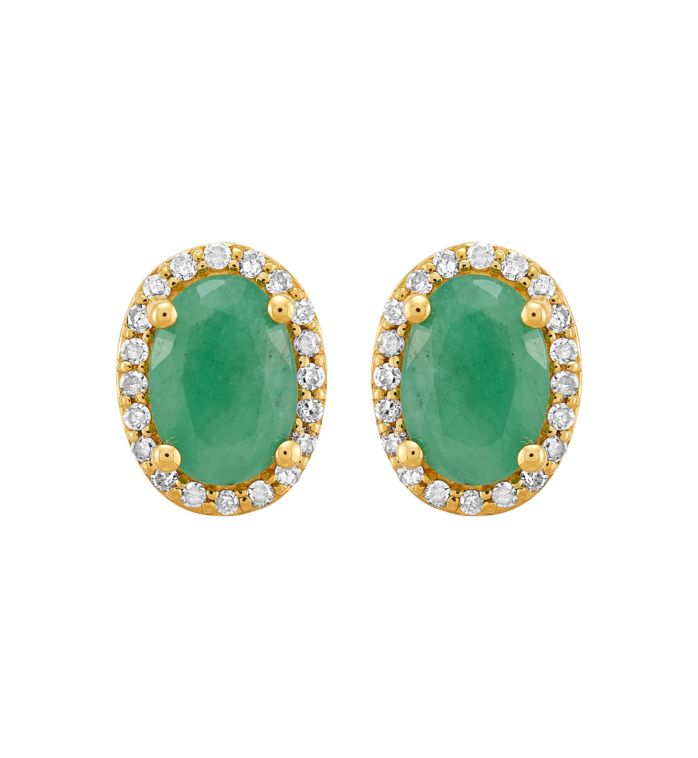 1/10 ct. t.w. Diamond and Emerald Earrings in 10K Yellow Gold