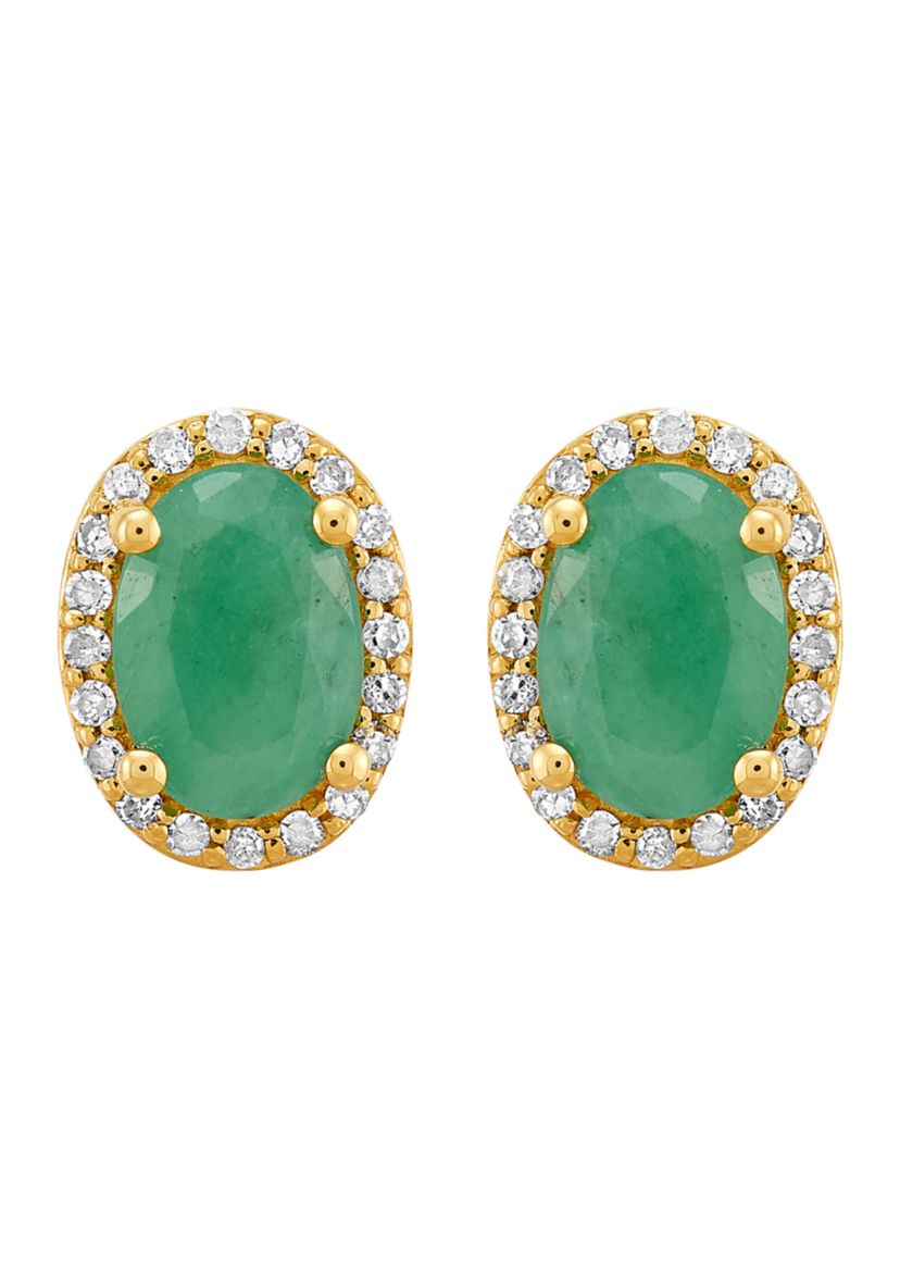 1/10 ct. t.w. Diamond and Emerald Earrings in 10K Yellow Gold