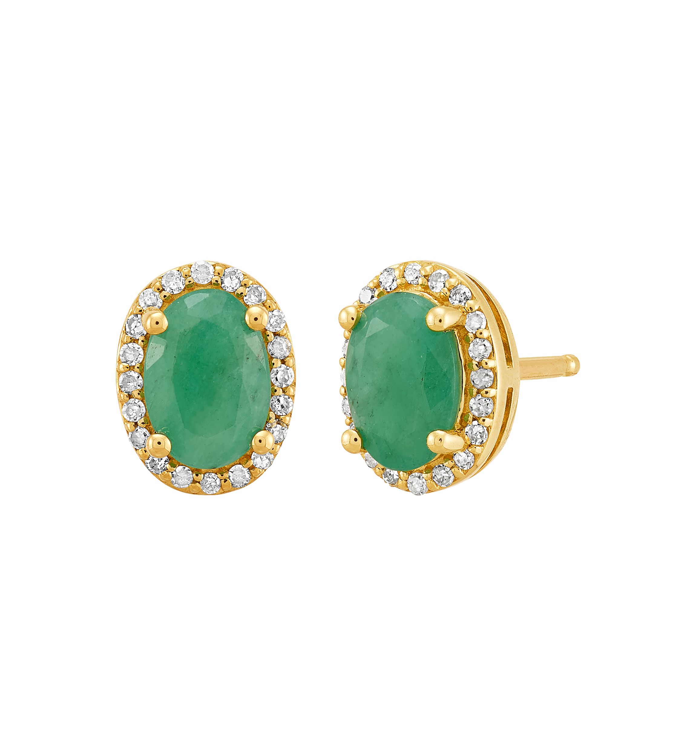 1/10 ct. t.w. Diamond and Emerald Earrings in 10K Yellow Gold