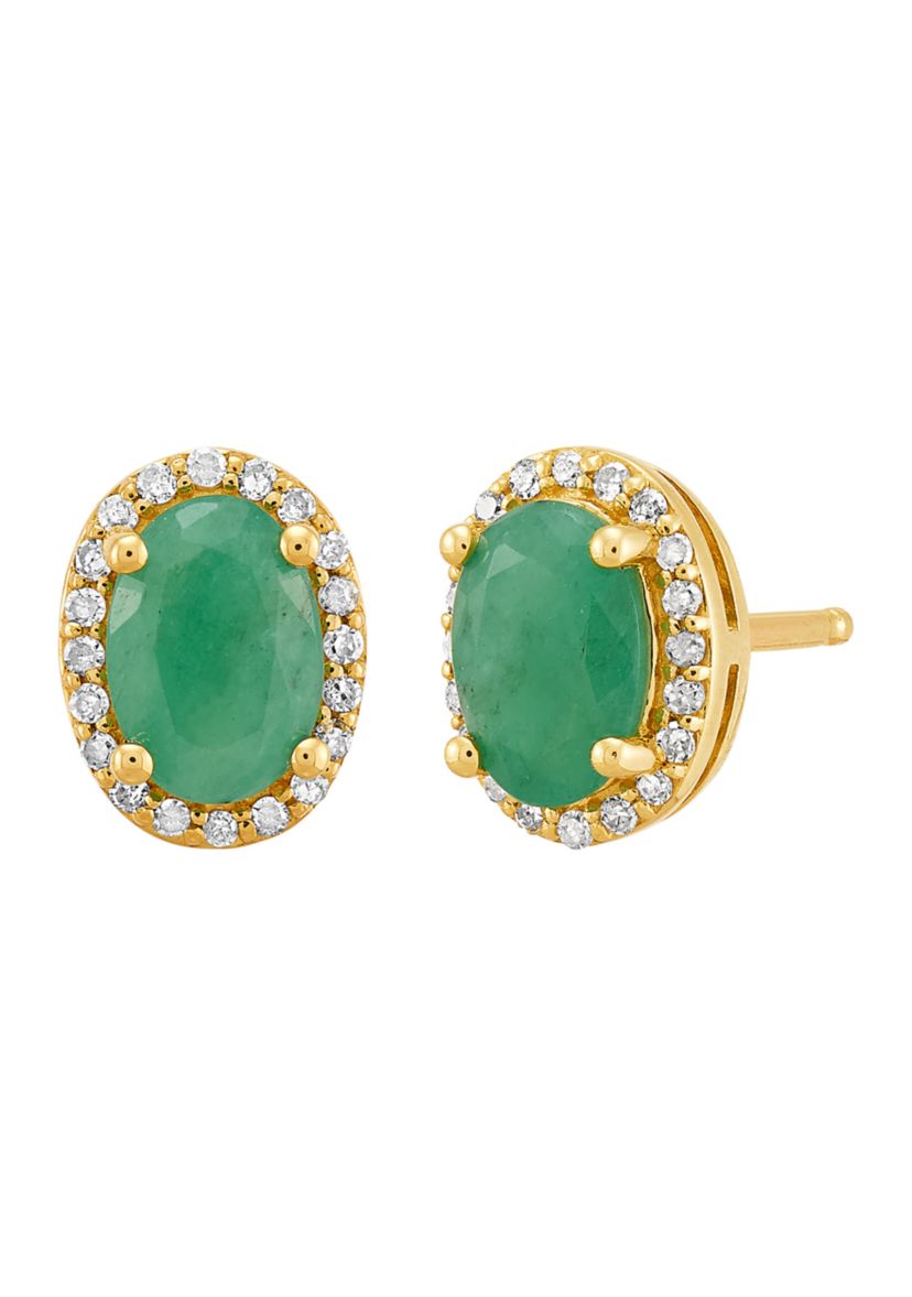 1/10 ct. t.w. Diamond and Emerald Earrings in 10K Yellow Gold