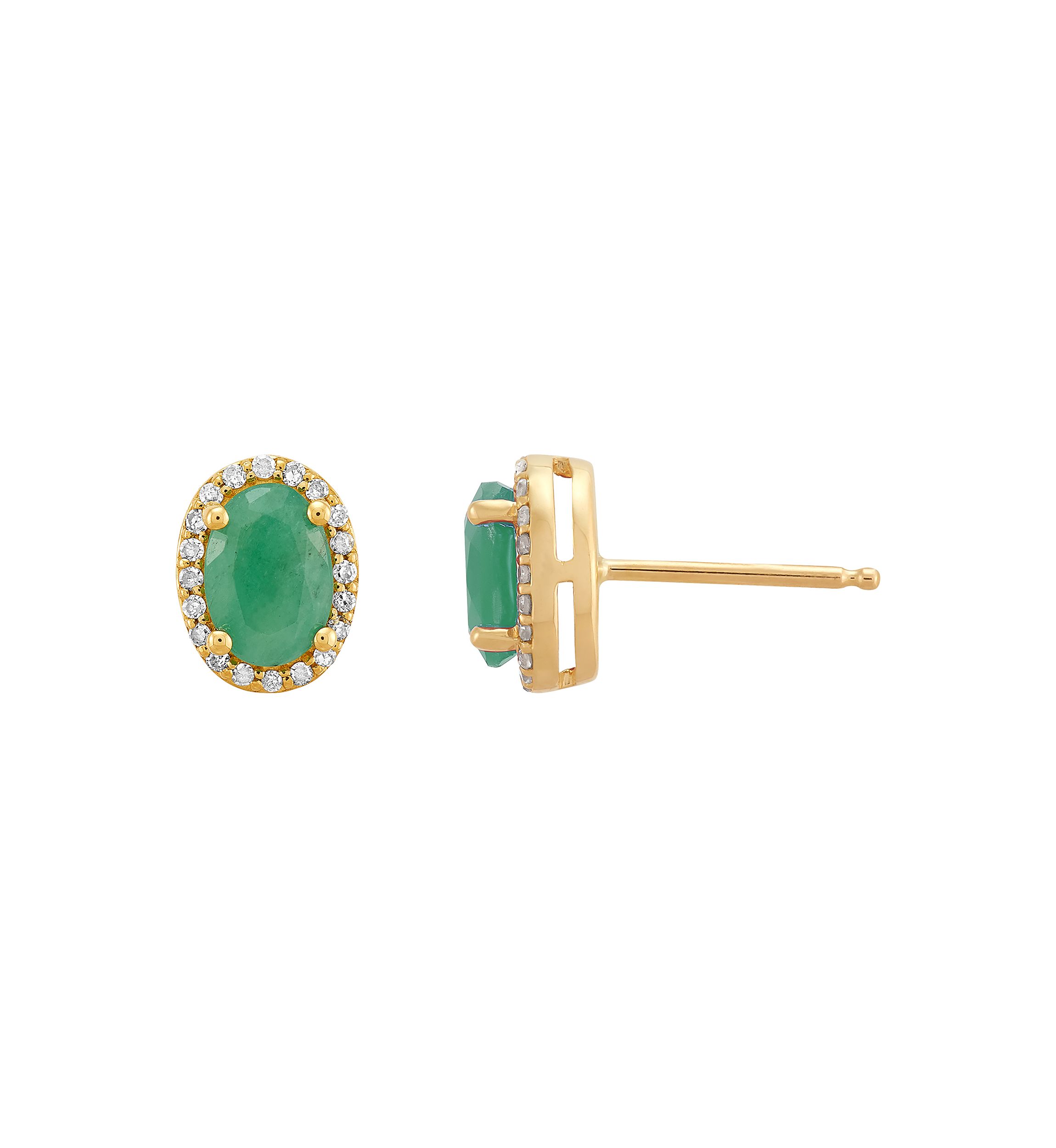 1/10 ct. t.w. Diamond and Emerald Earrings in 10K Yellow Gold