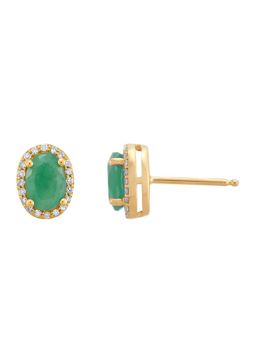 1/10 ct. t.w. Diamond and Emerald Earrings in 10K Yellow Gold