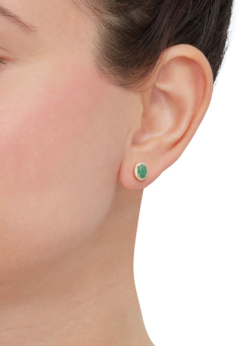 1/10 ct. t.w. Diamond and Emerald Earrings in 10K Yellow Gold