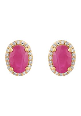 Belk & Co 1/10 ct. t.w. Ruby and Diamond Earrings in 10K Yellow Gold