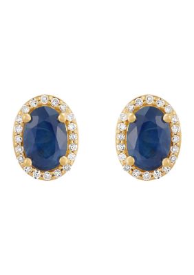 Belk & Co 1/10 ct. t.w. Sapphire and Diamond Earrings in 10K Yellow Gold
