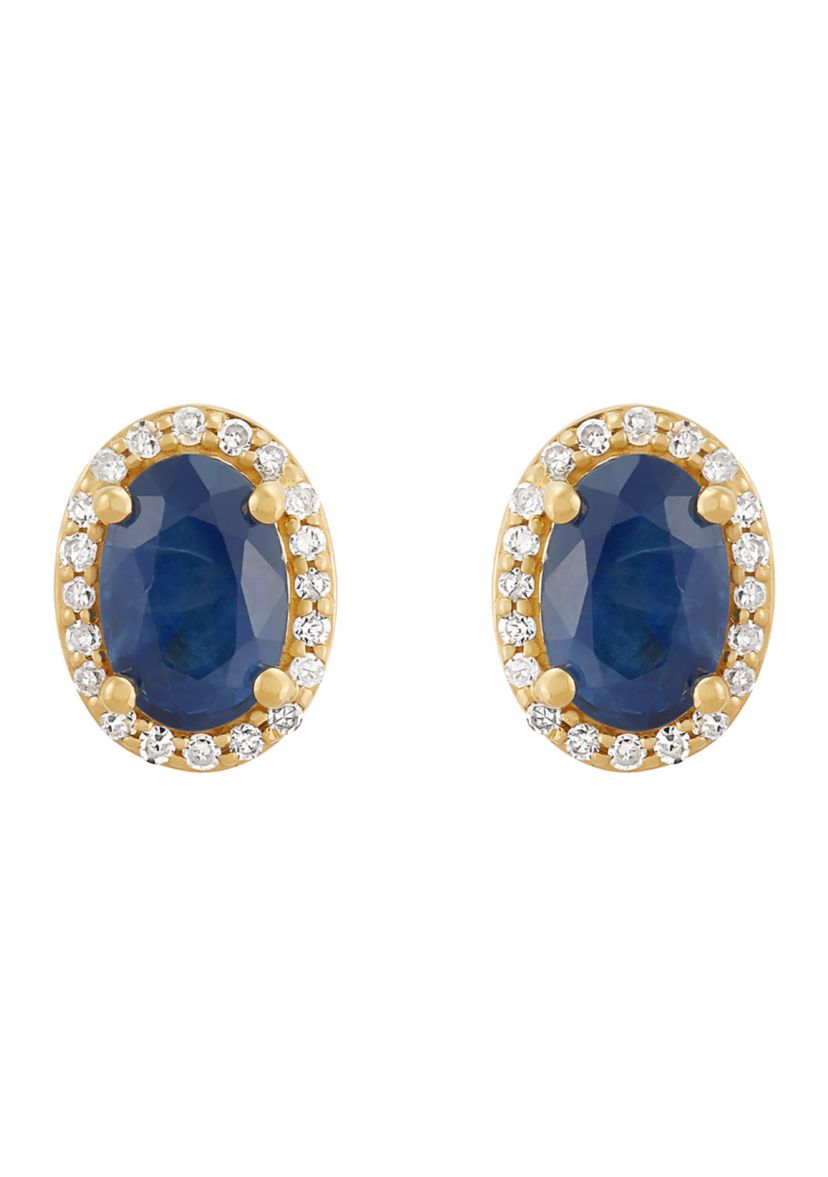 1/10 ct. t.w. Sapphire and Diamond Earrings in 10K Yellow Gold