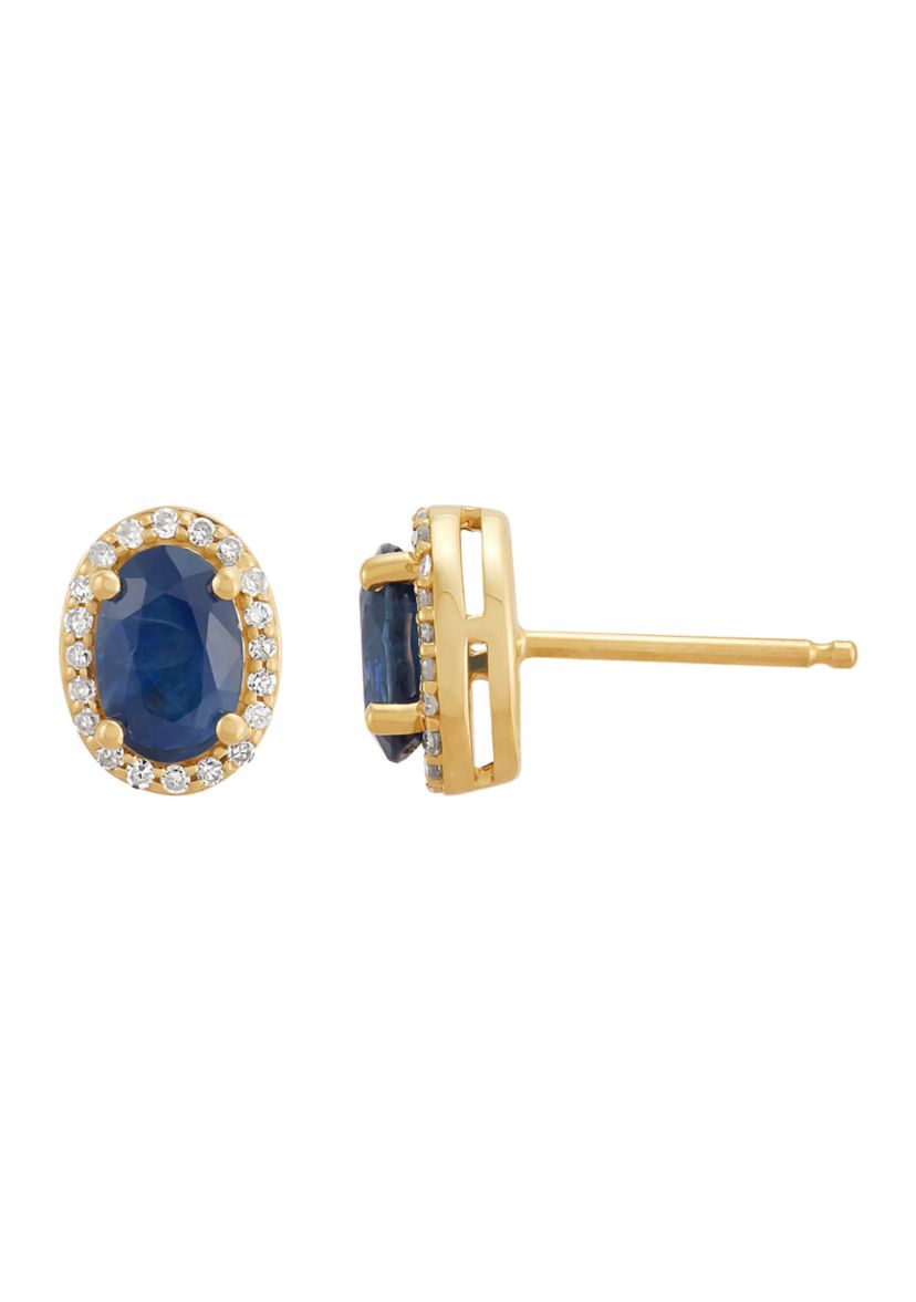 1/10 ct. t.w. Sapphire and Diamond Earrings in 10K Yellow Gold