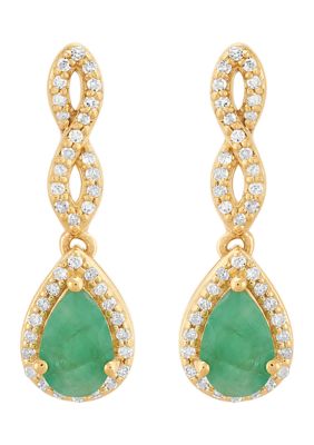Belk & Co 1/6 ct. t.w. Emerald and Diamond Earrings in 10K Yellow Gold