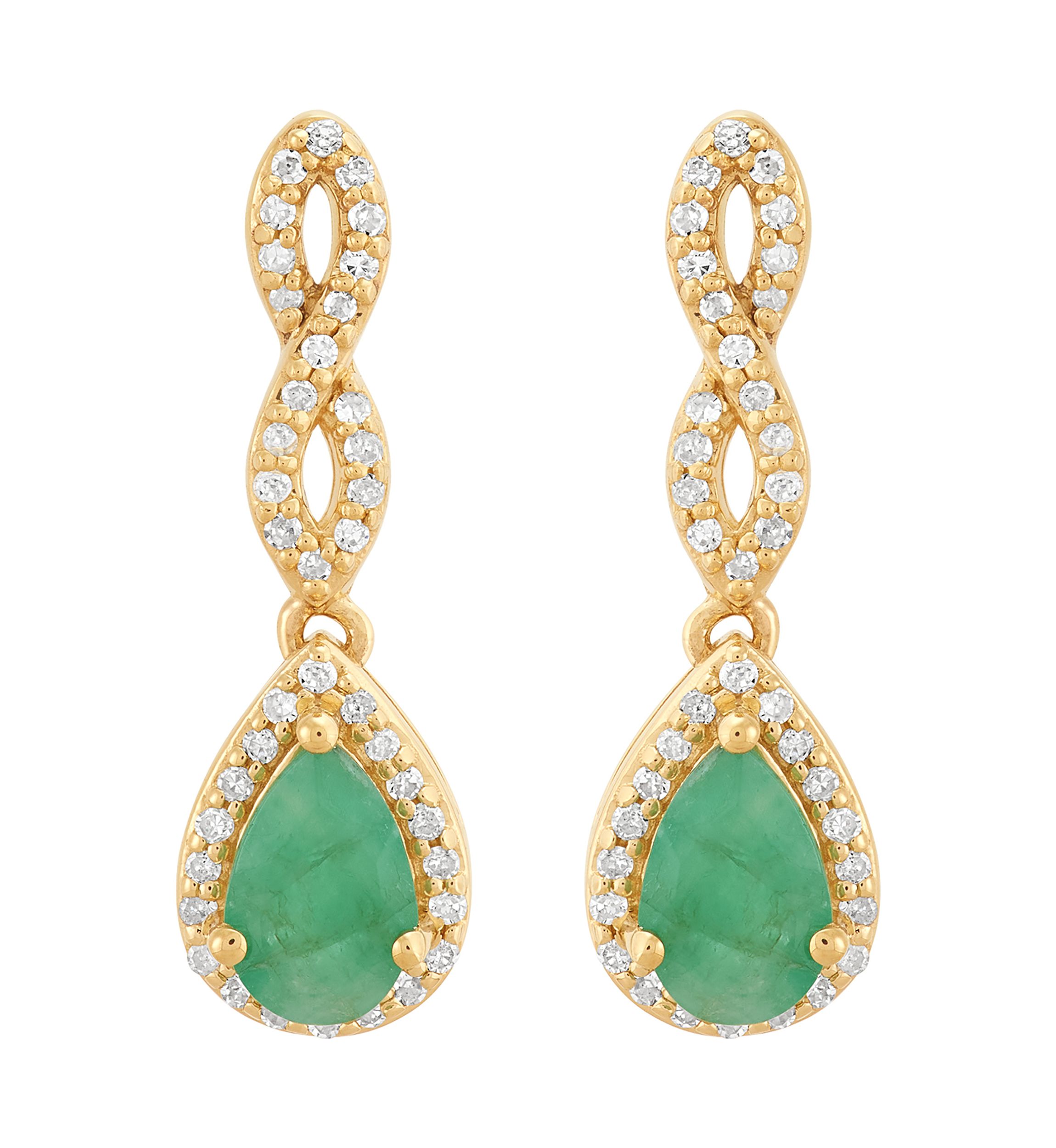 1/6 ct. t.w. Emerald and Diamond Earrings in 10K Yellow Gold