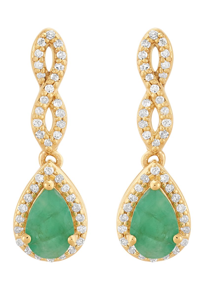 1/6 ct. t.w. Emerald and Diamond Earrings in 10K Yellow Gold
