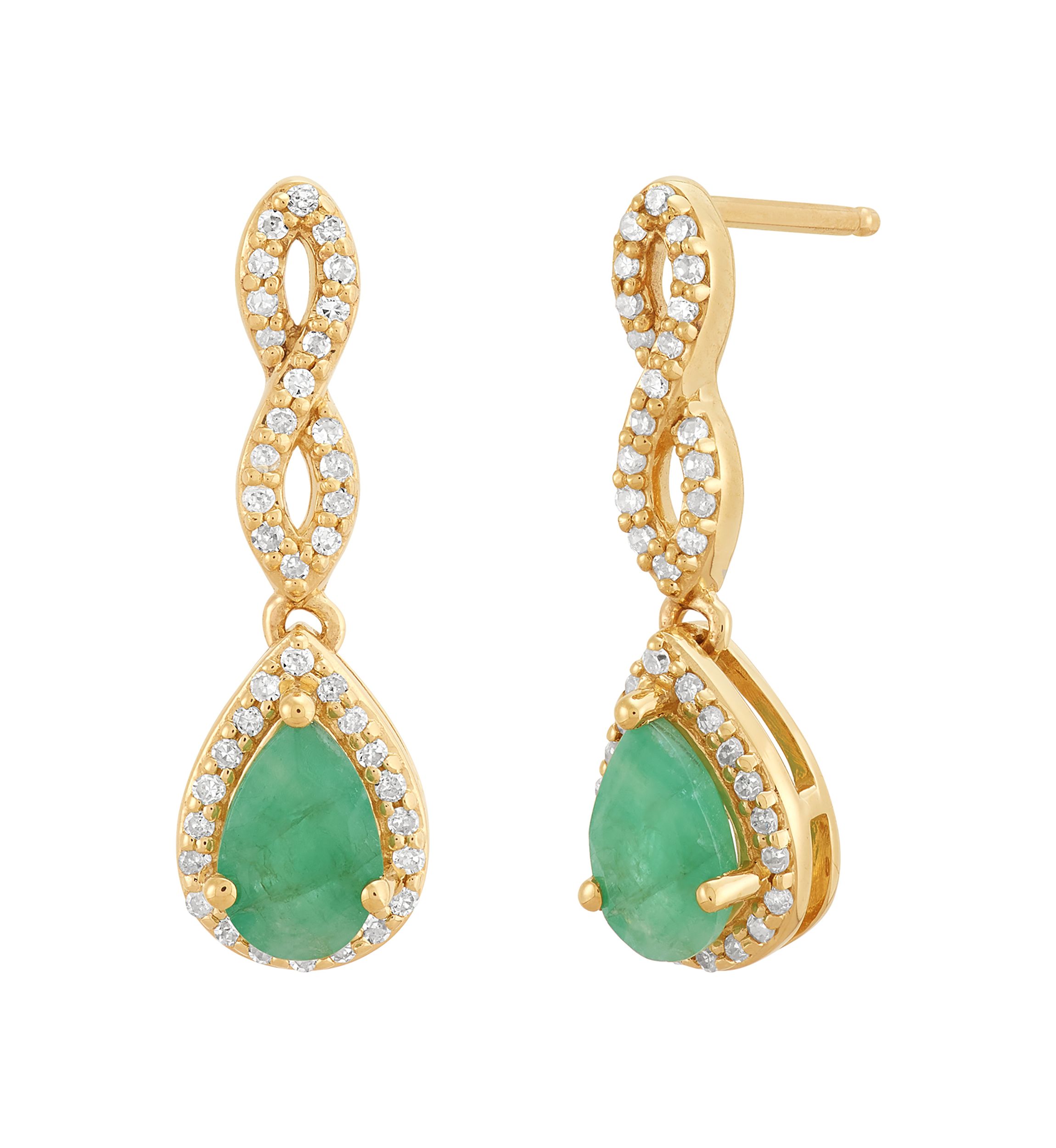1/6 ct. t.w. Emerald and Diamond Earrings in 10K Yellow Gold