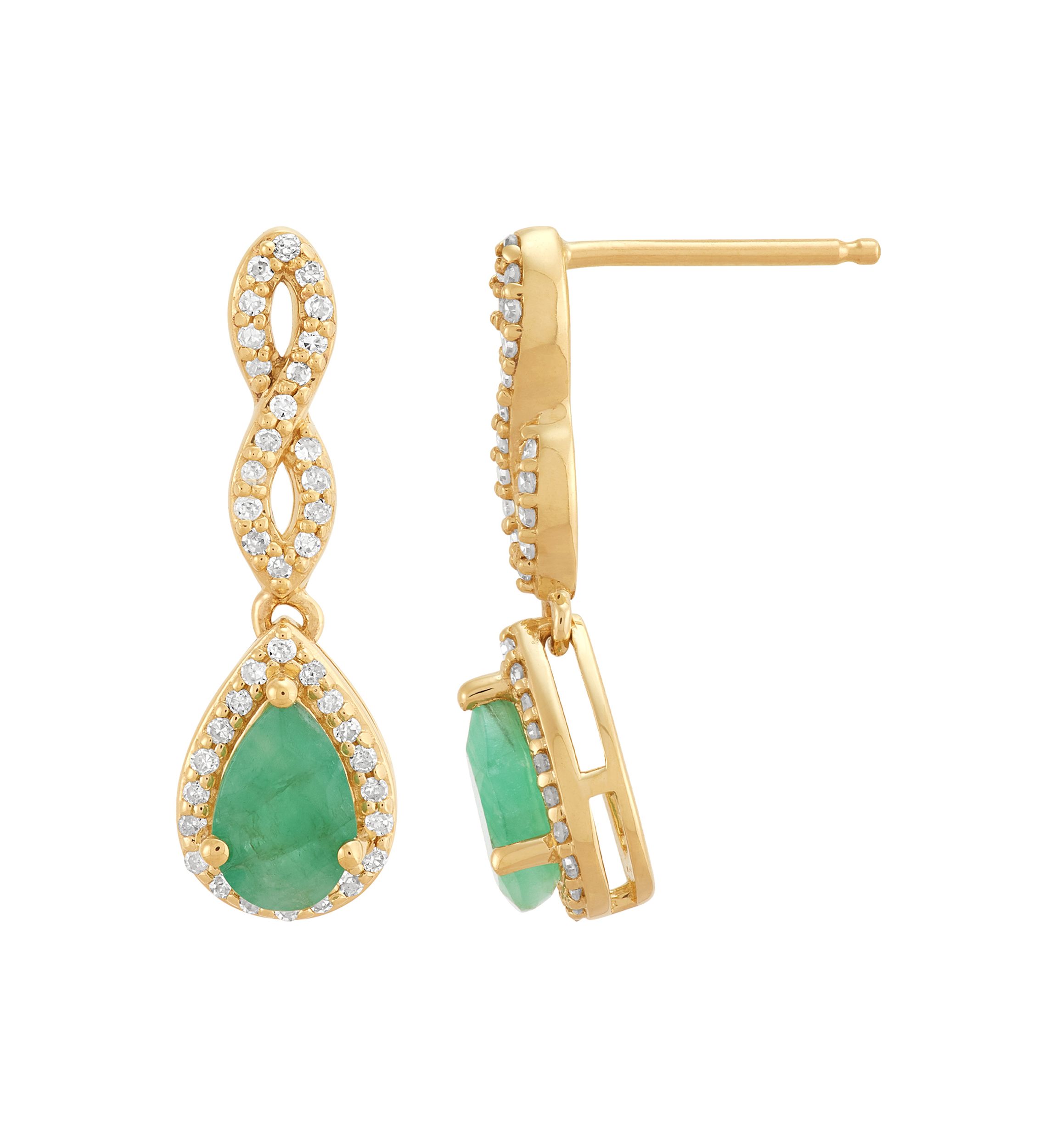 1/6 ct. t.w. Emerald and Diamond Earrings in 10K Yellow Gold