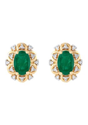 Belk & Co Emerald and Diamond Accent Stud Earrings in 10K Yellow Gold