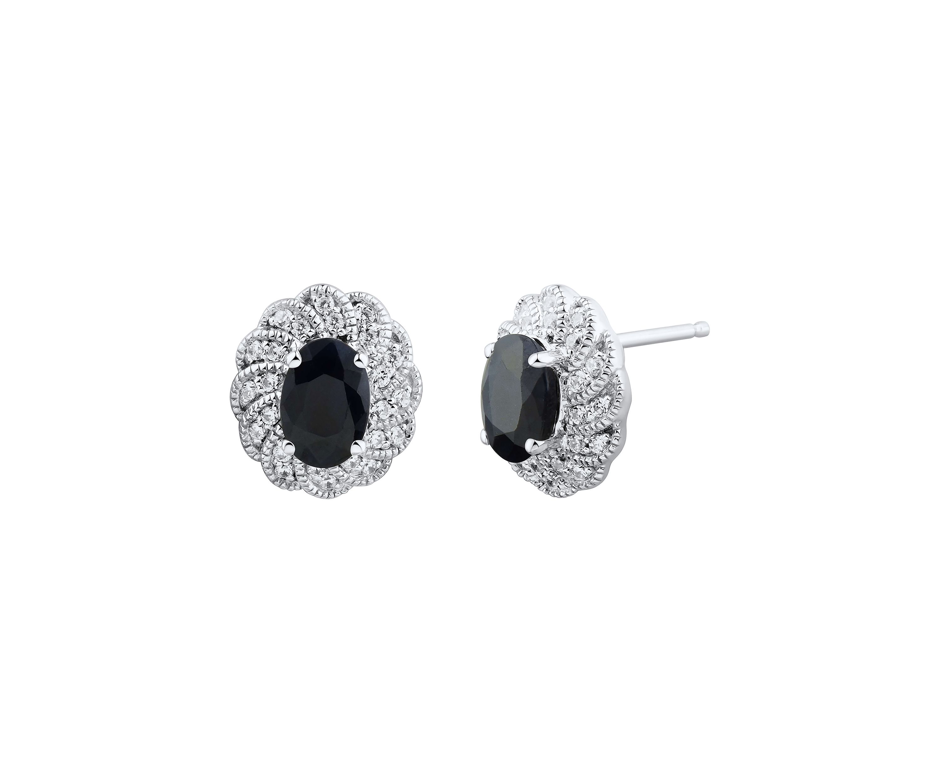 1/6 ct. t.w. Diamond and Blue Sapphire Earrings in 14K White Gold