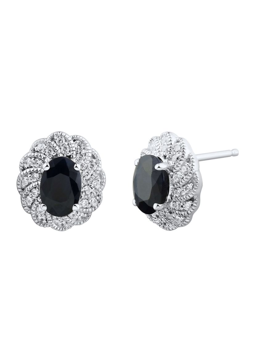 1/6 ct. t.w. Diamond and Blue Sapphire Earrings in 14K White Gold